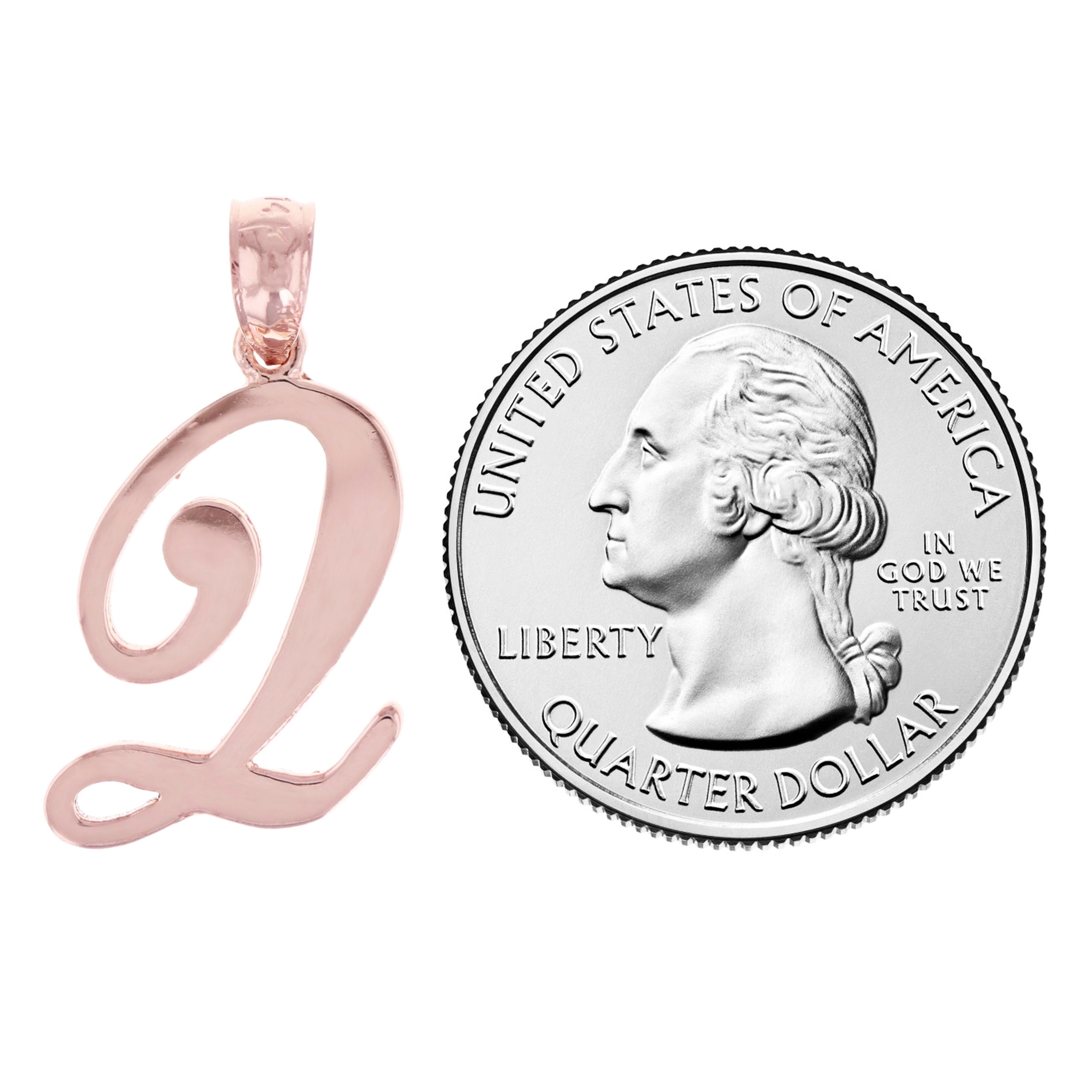 14k Rose Gold Initial Letter Q Alphabet Charm Pendant - Letter Q,Rose