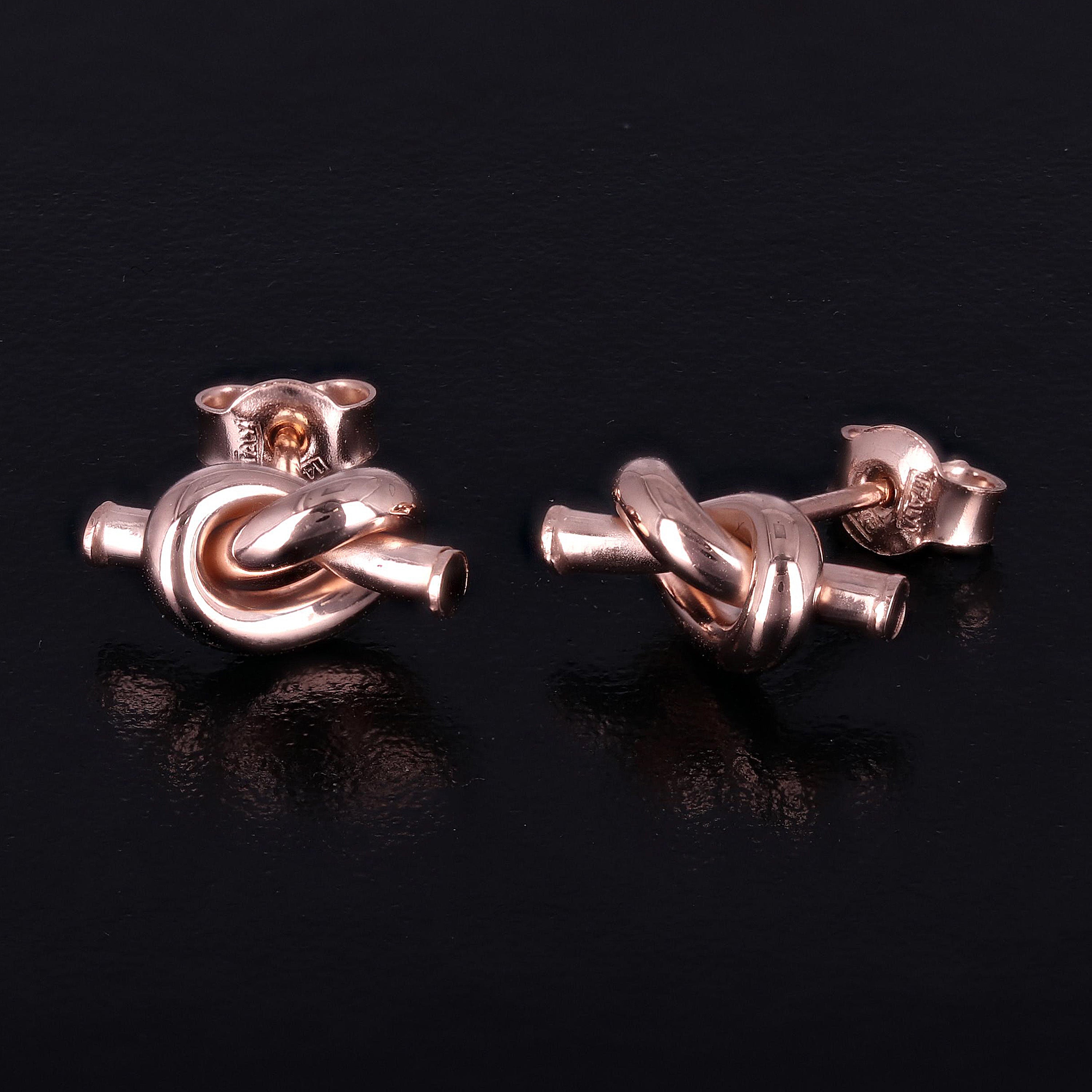 Italian 14k Rose Gold Bright Shine Dainty Pretzel Love Knot Stud Earrings