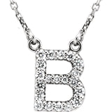 14k White Gold Diamond Initial Letter B Alphabet Rolo Pendant Necklace 18" - Letter B,White