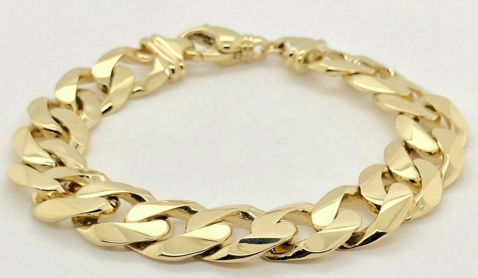 Men's 14k Yellow Gold Solid Heavy Cuban Link Chain Bracelet 9" 15.6mm 82 grams - 9"