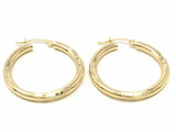 14k Yellow Gold Hollow Diamond Cut Round Hoop Loop Earrings 1.2" 3.1mm 2.4 grams