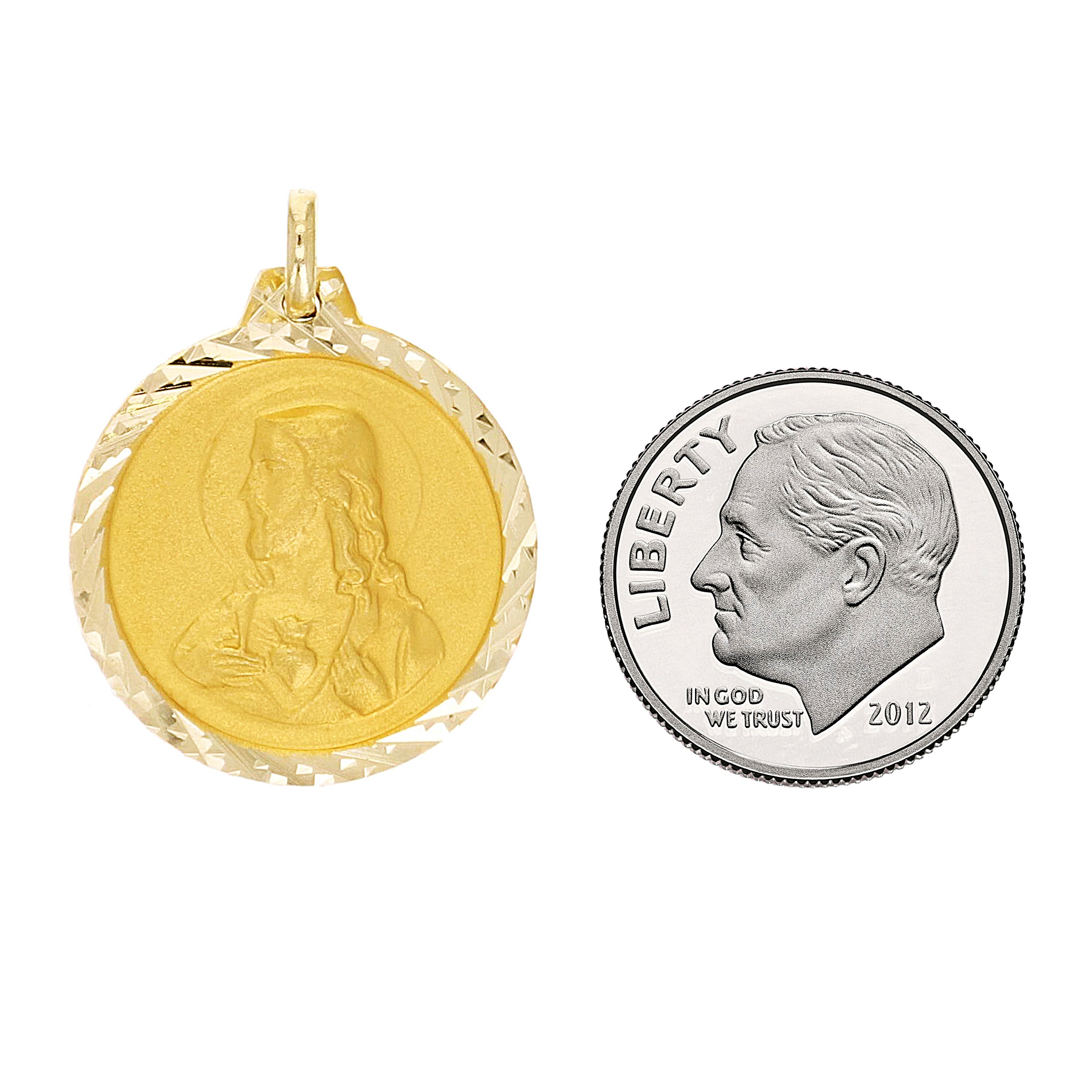 Italian 14k Yellow Gold Sacred Heart of Jesus Medal Charm Pendant 1" 3.5 grams