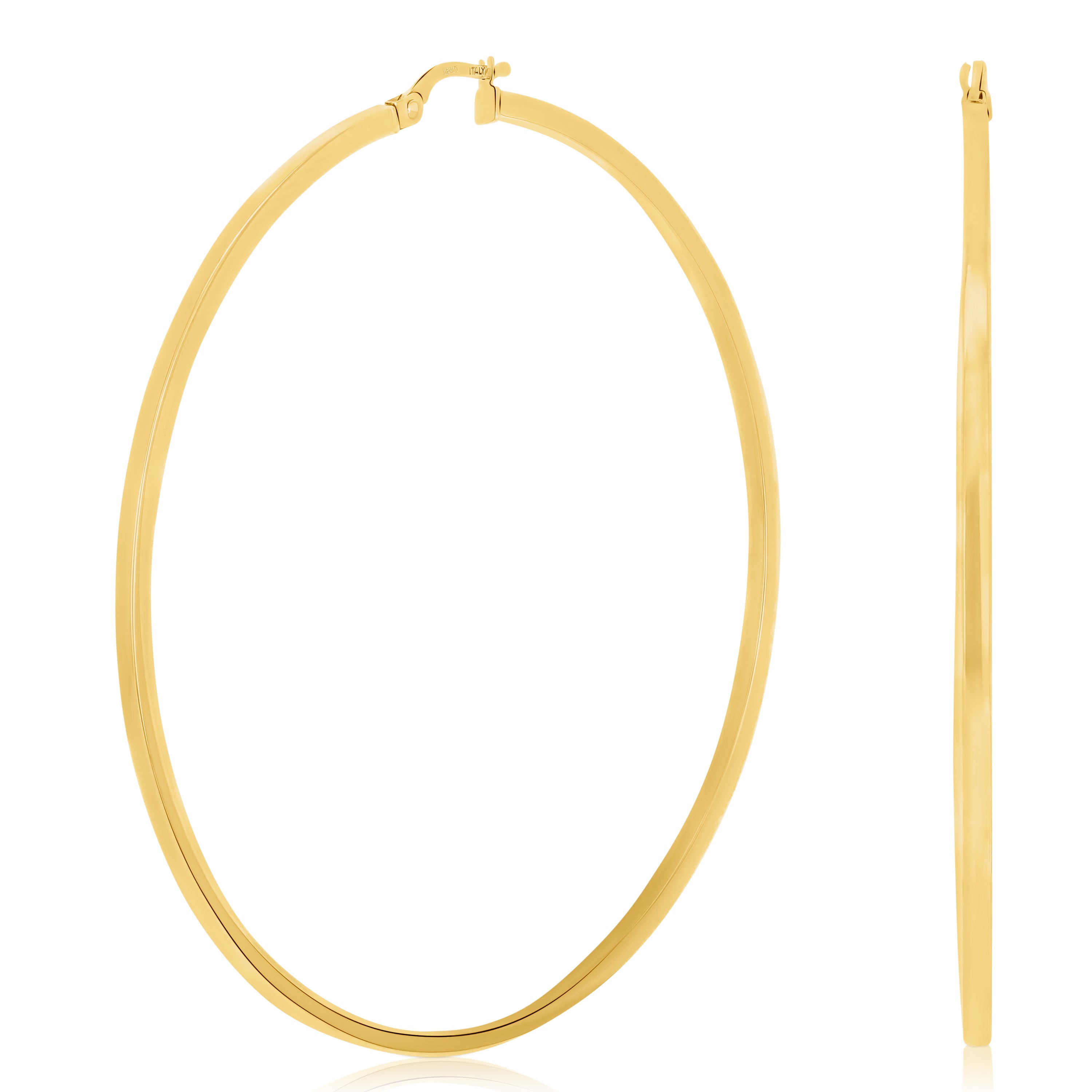 Italian 14k Yellow Gold High Polish 2mm 2.5" Diameter Round Hoop Earrings 4grams