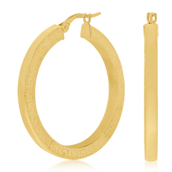 Italian 14k Yellow Gold Greek Key Hollow Hoop Earrings 1.3