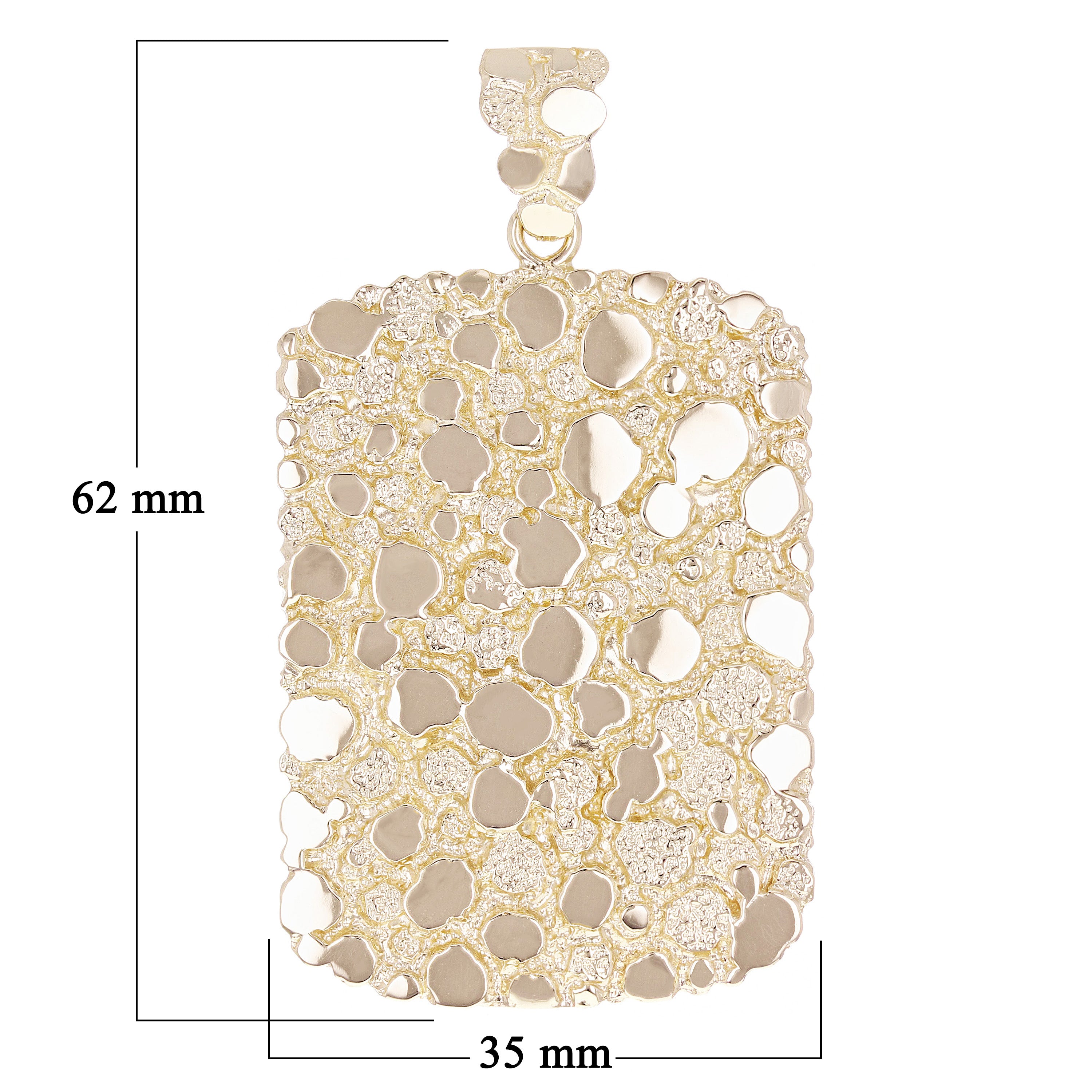 14k Yellow Gold Solid Big Rectangle Nugget Pendant 2.45 x 1.38" 19.5 grams