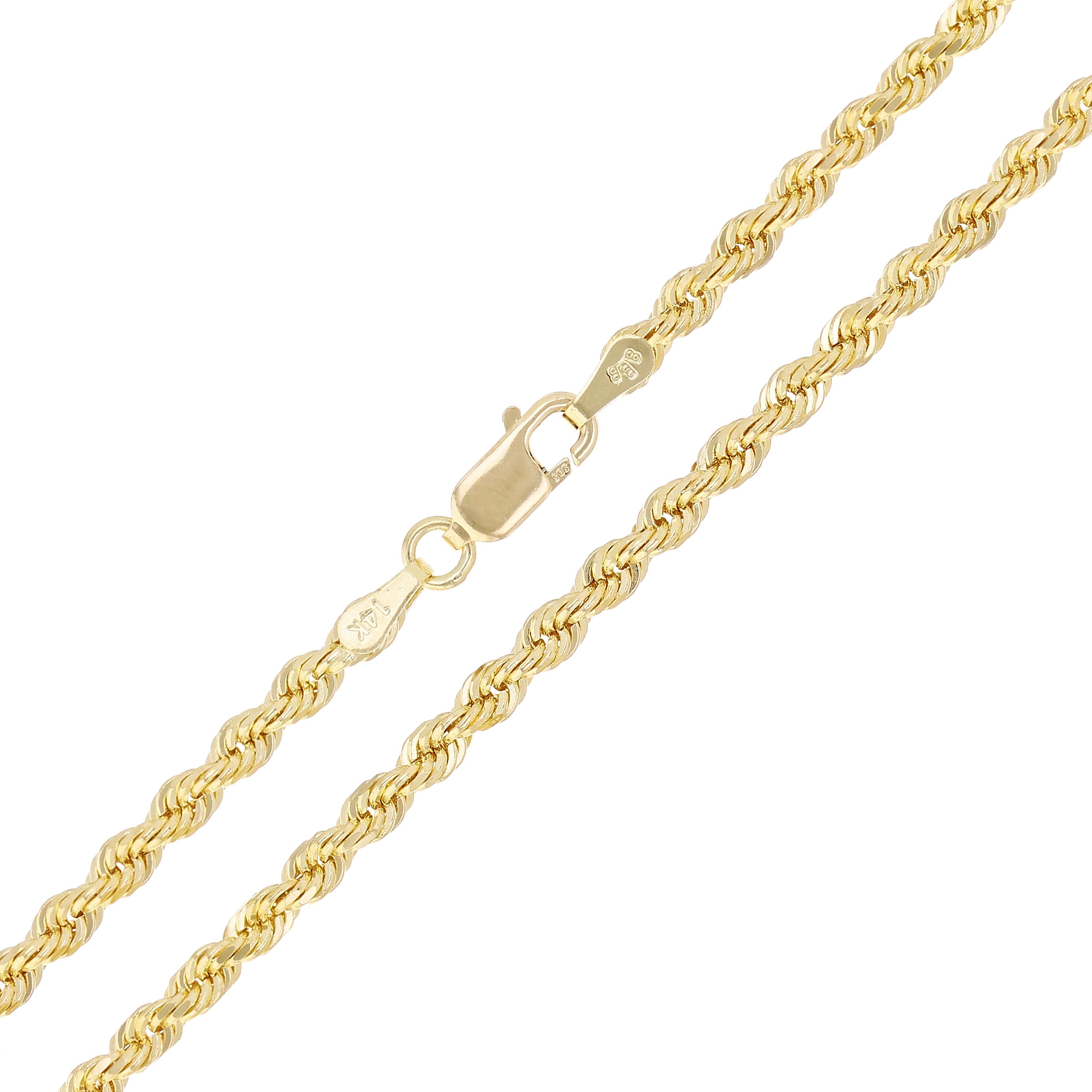 14k Yellow Gold Solid Diamond Cut Rope Chain Necklace 18" 3.5mm 18 grams - 18" 18 grams