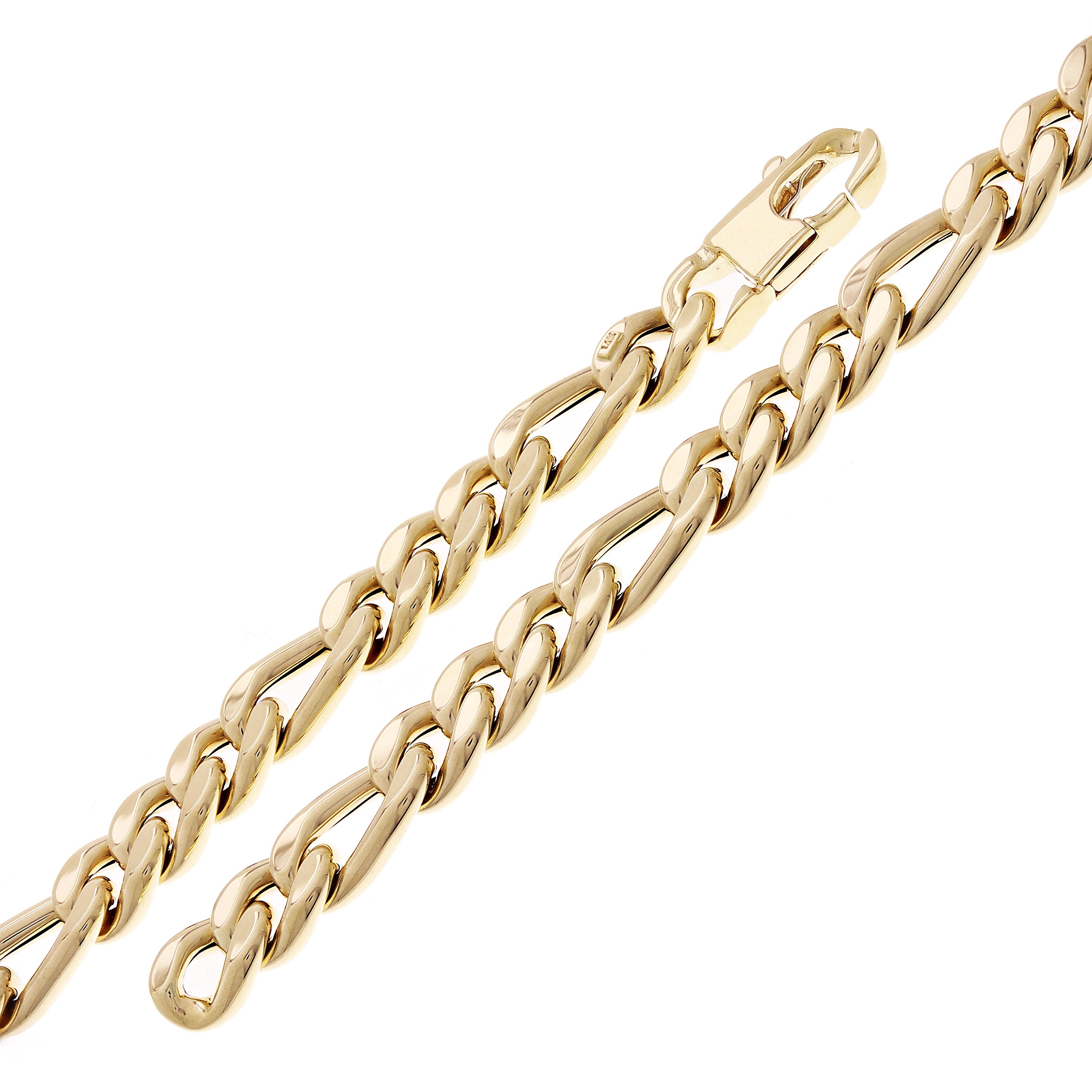 Italian 14k Yellow Gold Hollow Flat Link Figaro Bracelet 8.25" 8.2mm 15.7 grams
