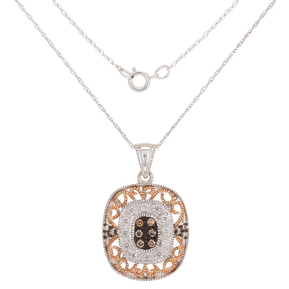 14k White & Rose Gold 0.30ctw Champagne & White Diamond Vintage Pendant Necklace