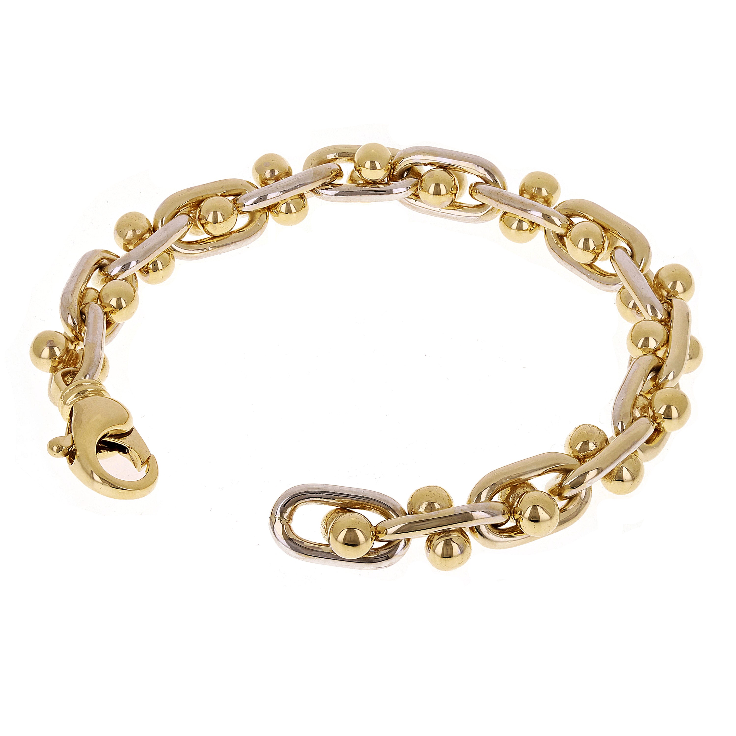 10k Yellow & White Solid Gold Oval Link Chain Ball Bracelet 7" 10mm 62.5 grams - 7" 62.5 grams