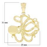 14k Yellow Gold Octopus Charm Pendant 1.15" 4.2g - Yellow