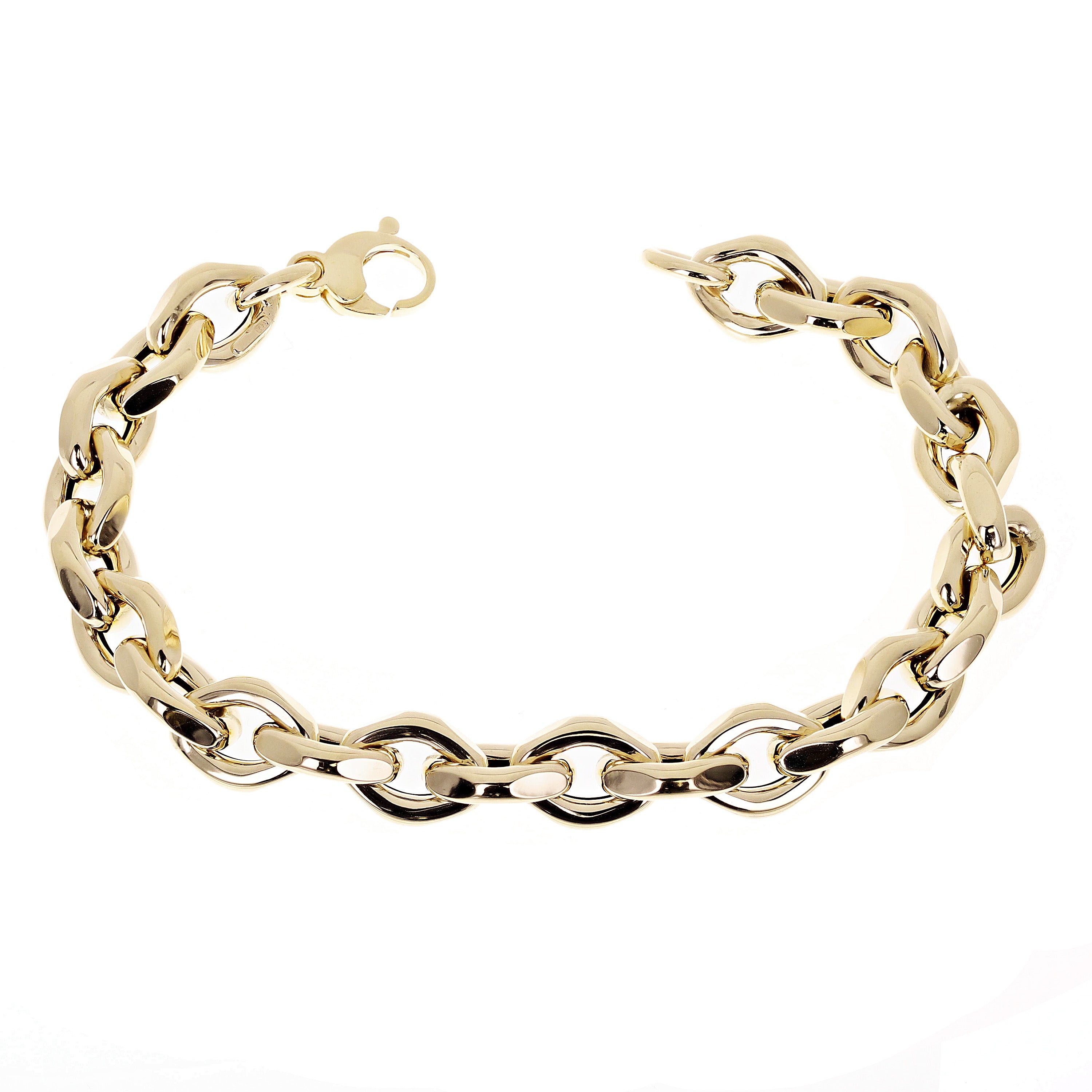 Italian 14k Yellow Gold Hollow Fancy Open Link Bracelet 8" 10.5mm 11.3 grams