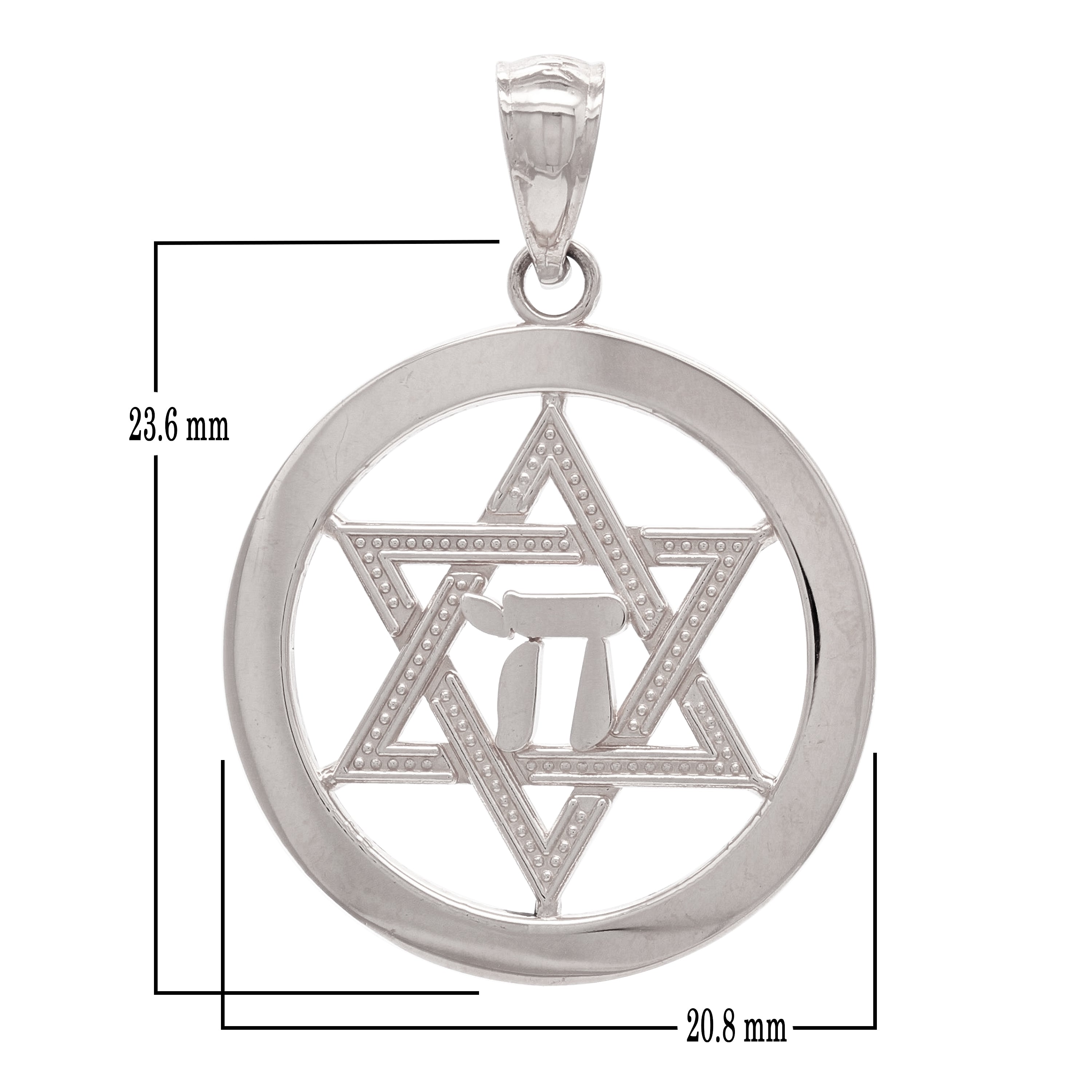 14k White Gold Hebrew Chai Jewish Star Of David Charm Pendant 2.2 grams - White