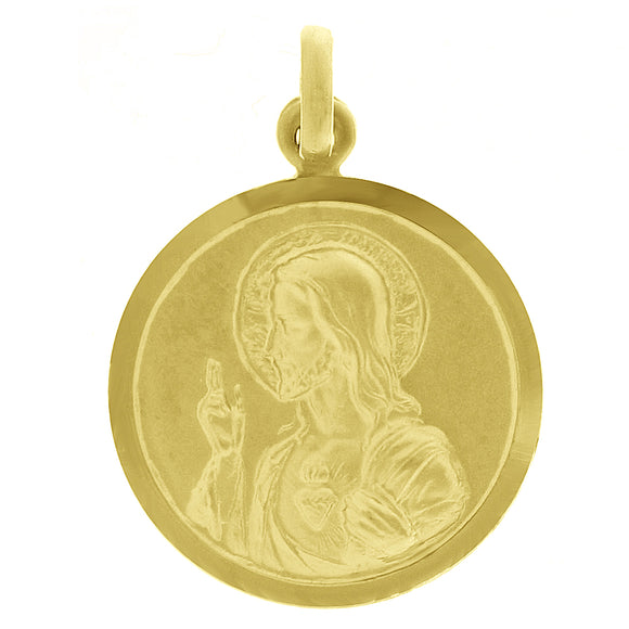 Italian 14k Yellow Gold Reversible Guadalupe & Sacred Heart of Jesus Medal Charm