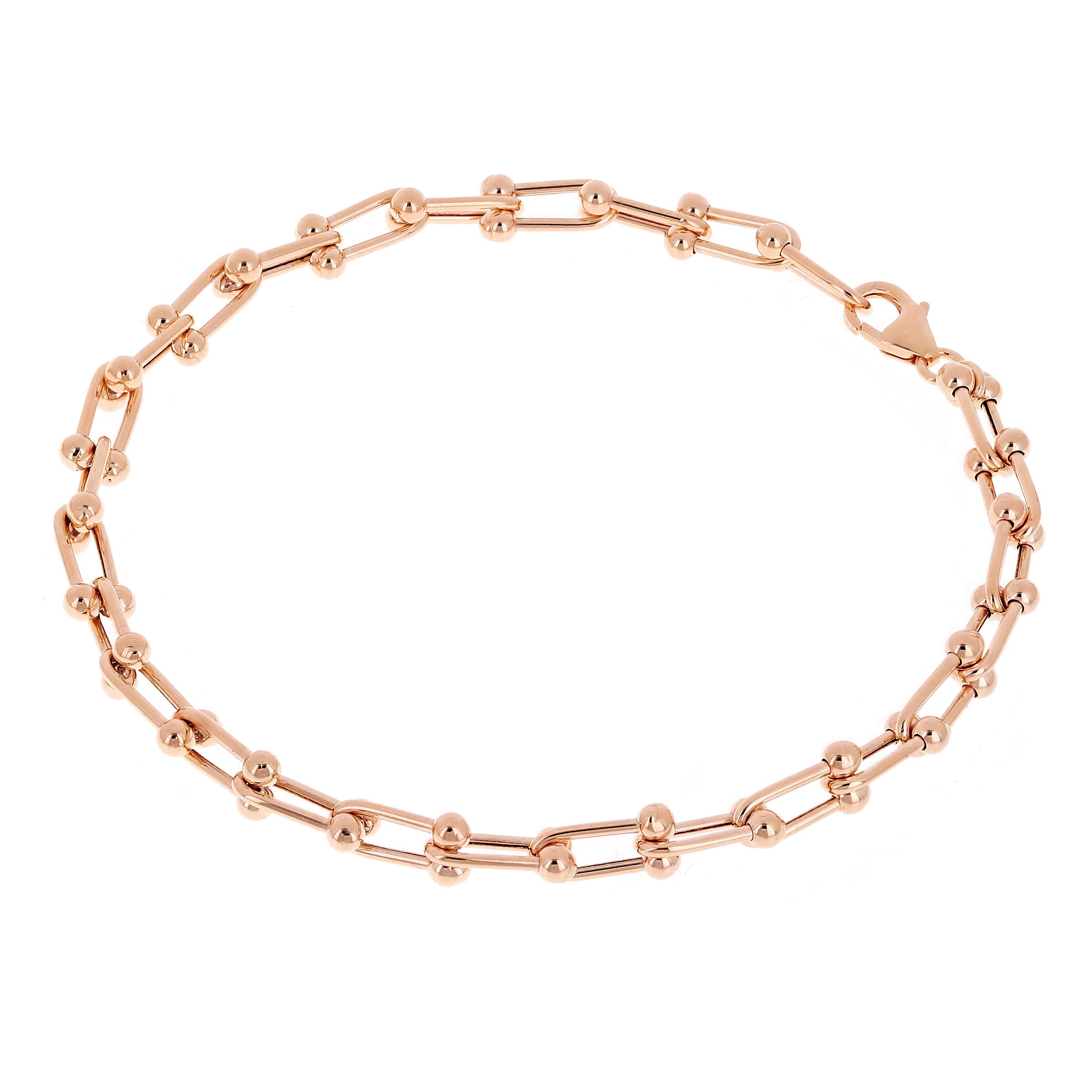 Italian 14k Rose Gold Solid U Shape Hardwear Link Bracelet 7.75" 5mm 5.5 grams - Rose
