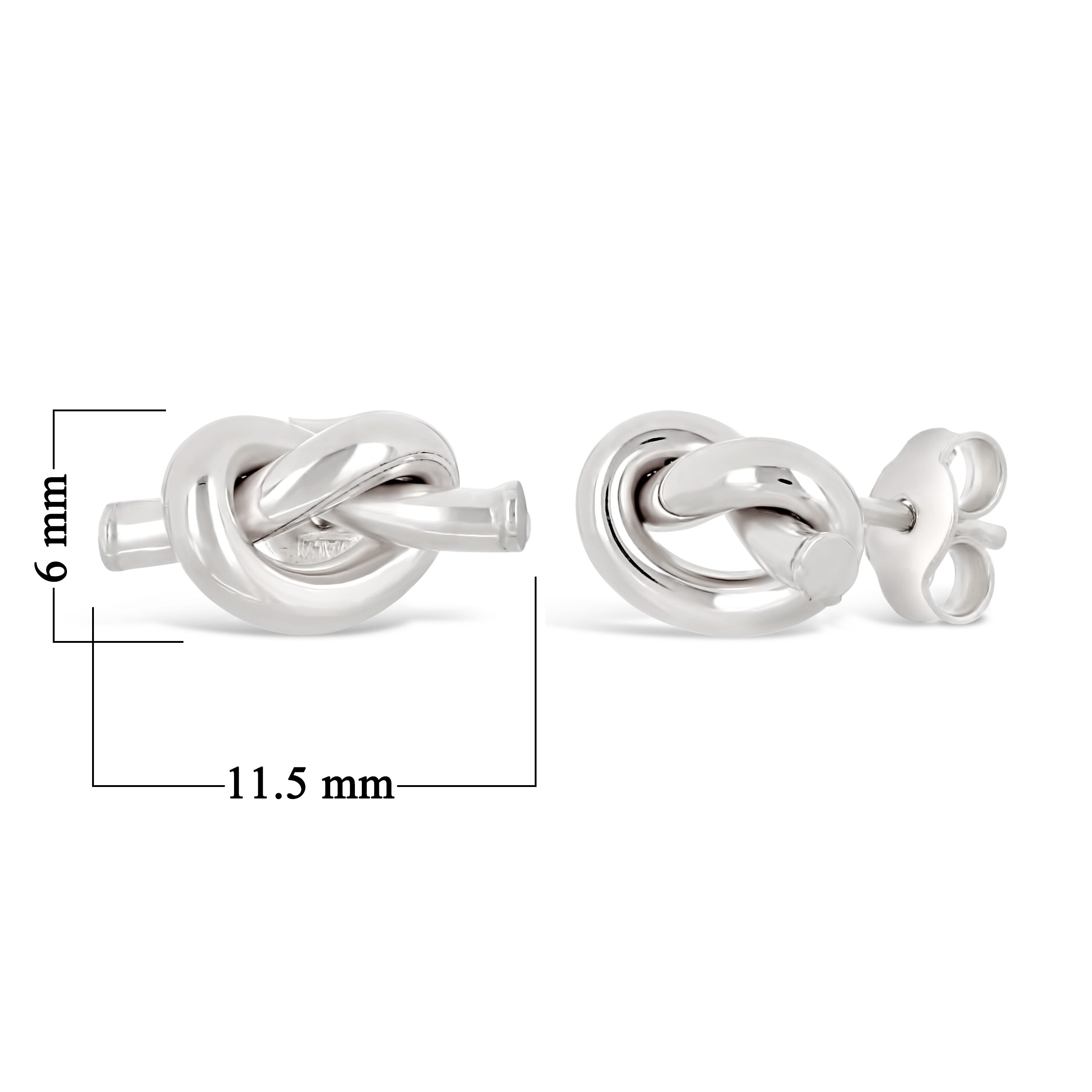 Italian 14k White Gold High Polished Pretzel Love Knot Stud Earrings - White,Small