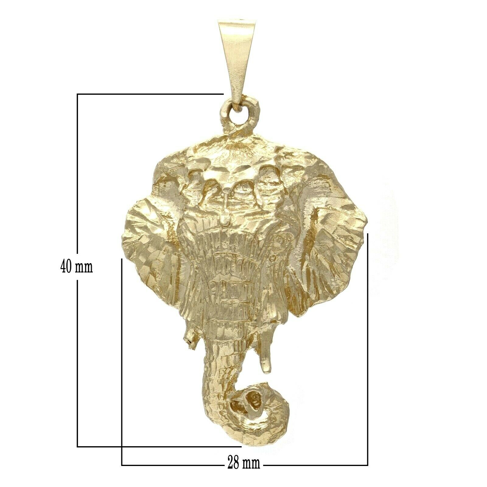 14k Yellow Gold Solid Diamond Cut Good Luck Elephant Pendant 1.65" 9.8 grams - Yellow