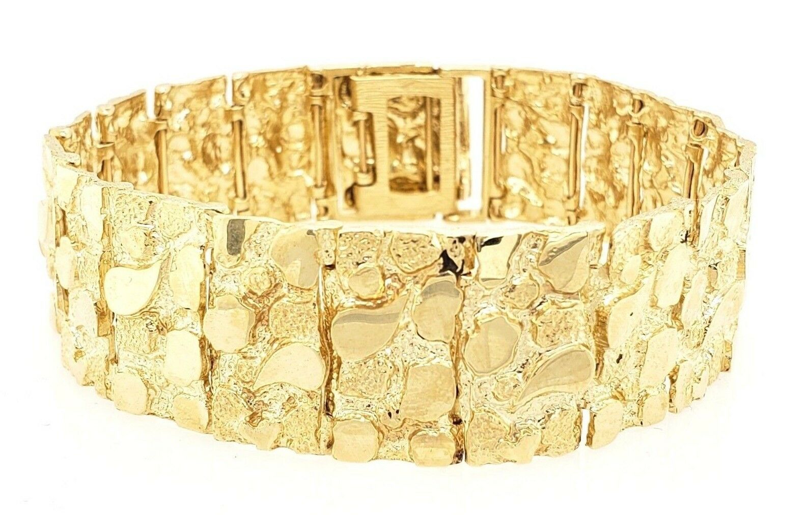 Men's 10k Yellow Gold Solid Nugget Bracelet 7-7.5" 21.5mm 52-53 grams