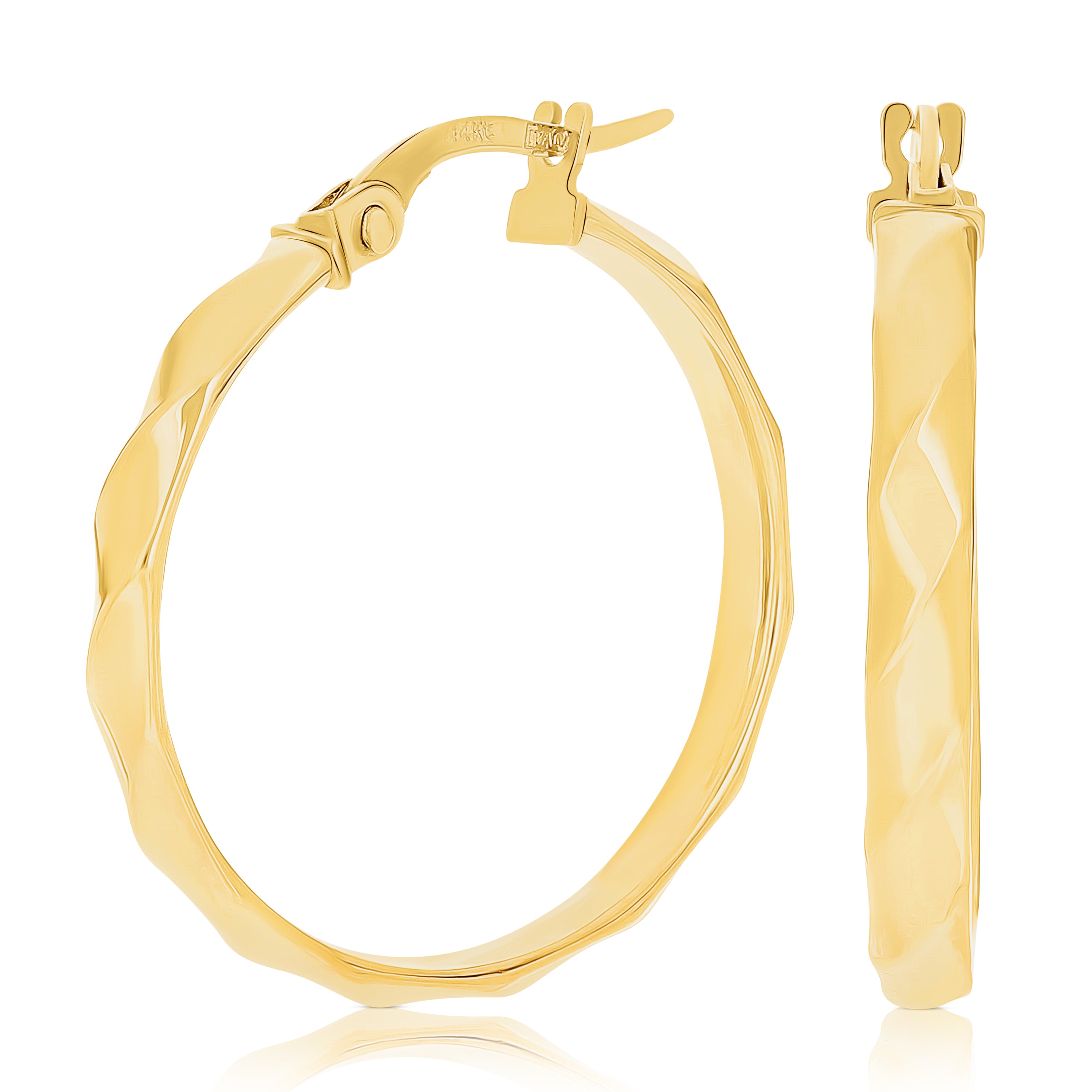 Italian 14k Yellow Gold Rope Design Medium Hollow Hoop Earrrings