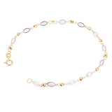 Italian 14k Two Tone Gold Oval & Ball Beads Link Bracelet 7.5" 3.5mm 2 grams