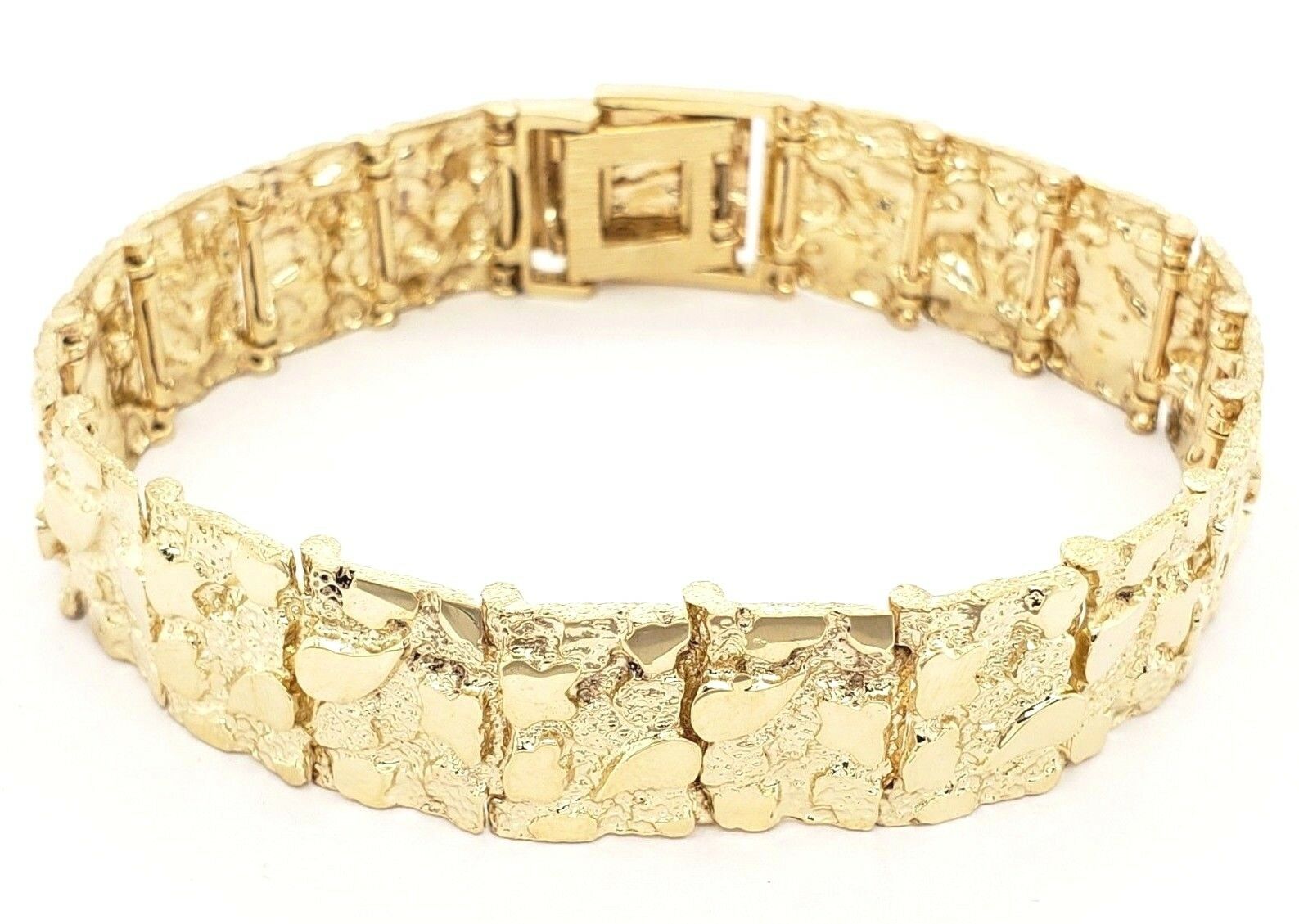 10k Yellow Gold Nugget Bracelet 7.5"-8" 15.5mm 33.8 grams
