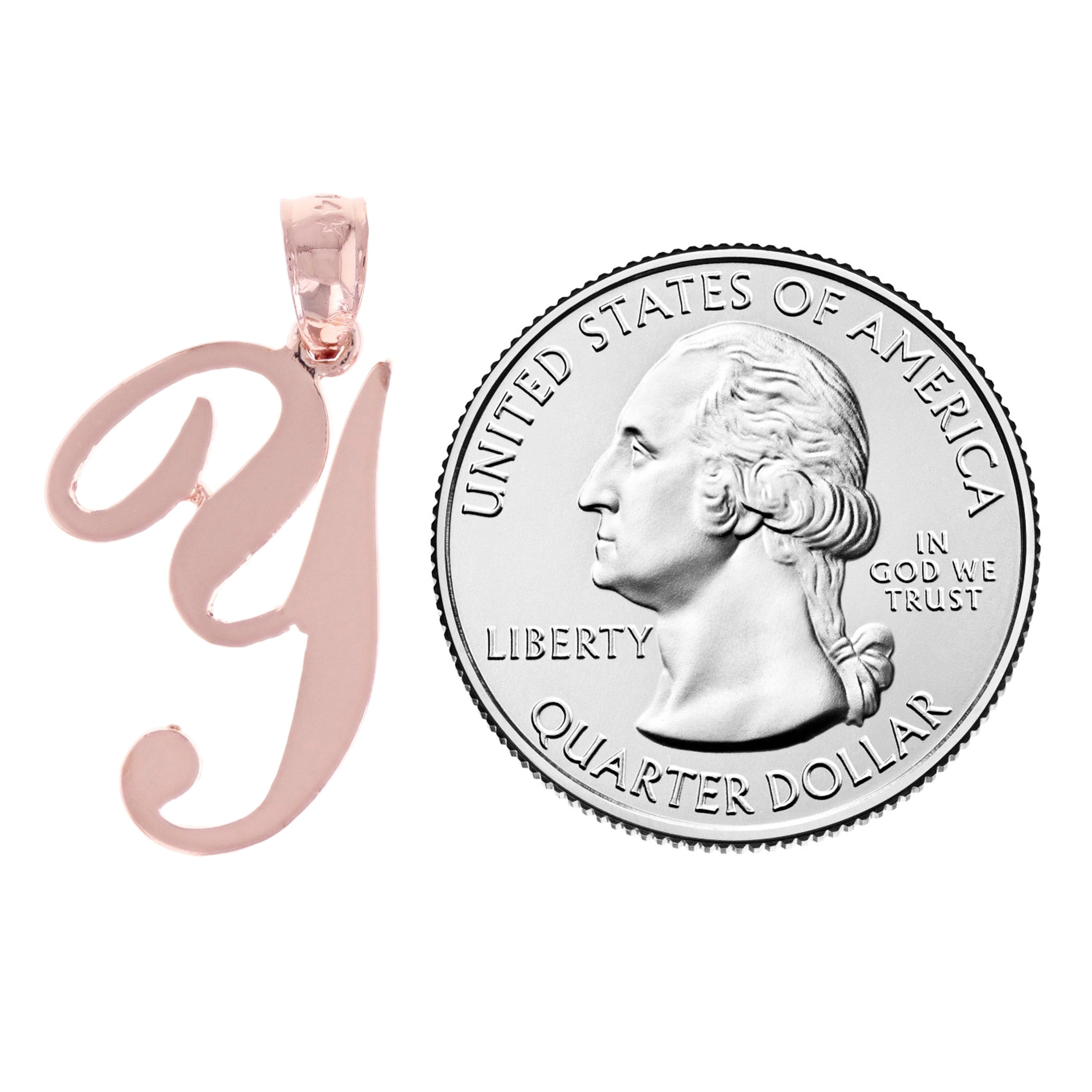 14k Rose Gold Initial Letter Y Alphabet Charm Pendant - Letter Y,Rose
