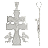 14k White Gold Caravaca Cross Jesus Christ Angels Cross Pendant 2" 8.2 grams - White