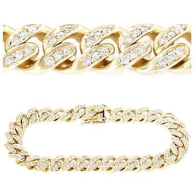REAL 14K Yellow Gold 3.65ctw Diamond Miami Cuban Link Bracelet 10mm 8.5"