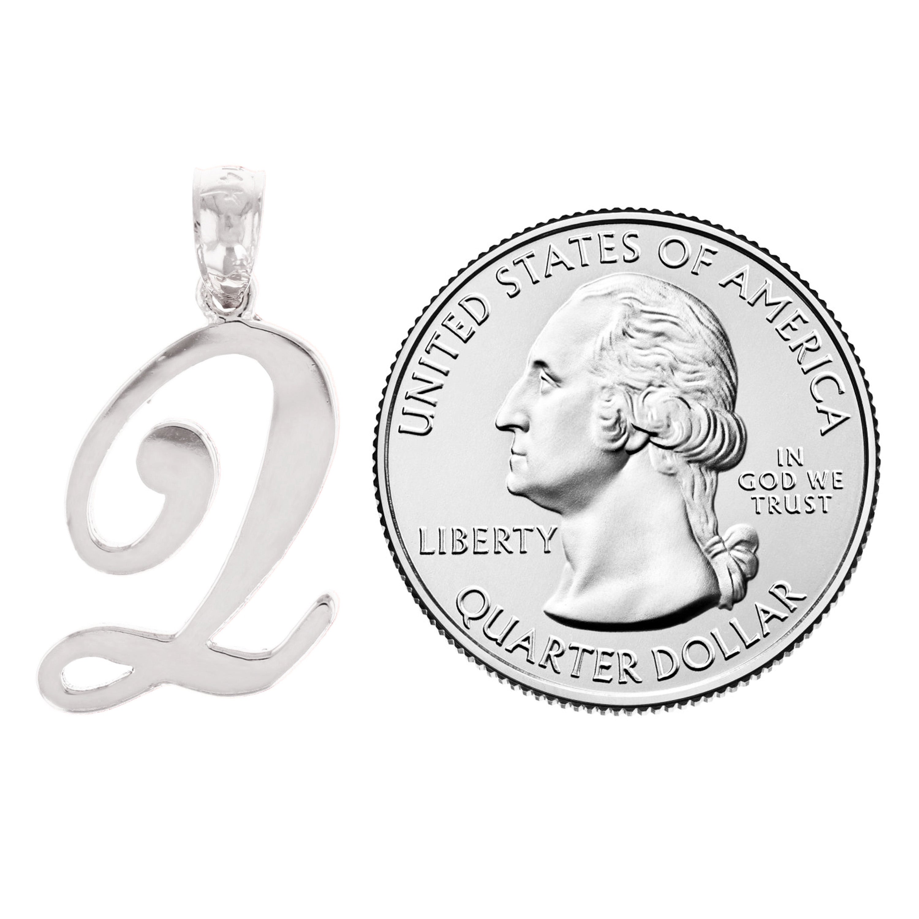 14k White Gold Initial Letter Q Alphabet Charm Pendant - Letter Q,White