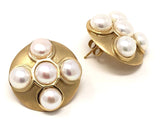14k Yellow Gold Vintage Big Round Fresh Water Pearl Stud Earrings 11.7g