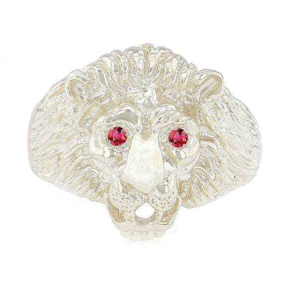 Men's 14k White Gold Lion Head w/ Ruby Eyes Ring Sizes 7-13