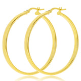 Italian 14k Yellow Gold Rounded Flat Tube Small Hollow Hoop Earrings 1.6" 3.5 grams - Yellow 3.5 grams