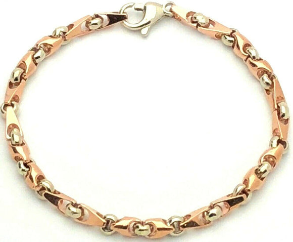 14k White & Rose Gold Handmade Fashion Link Bracelet 7.75