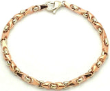 14k White & Rose Gold Handmade Fashion Link Bracelet 7.75" 5mm 15.3 grams