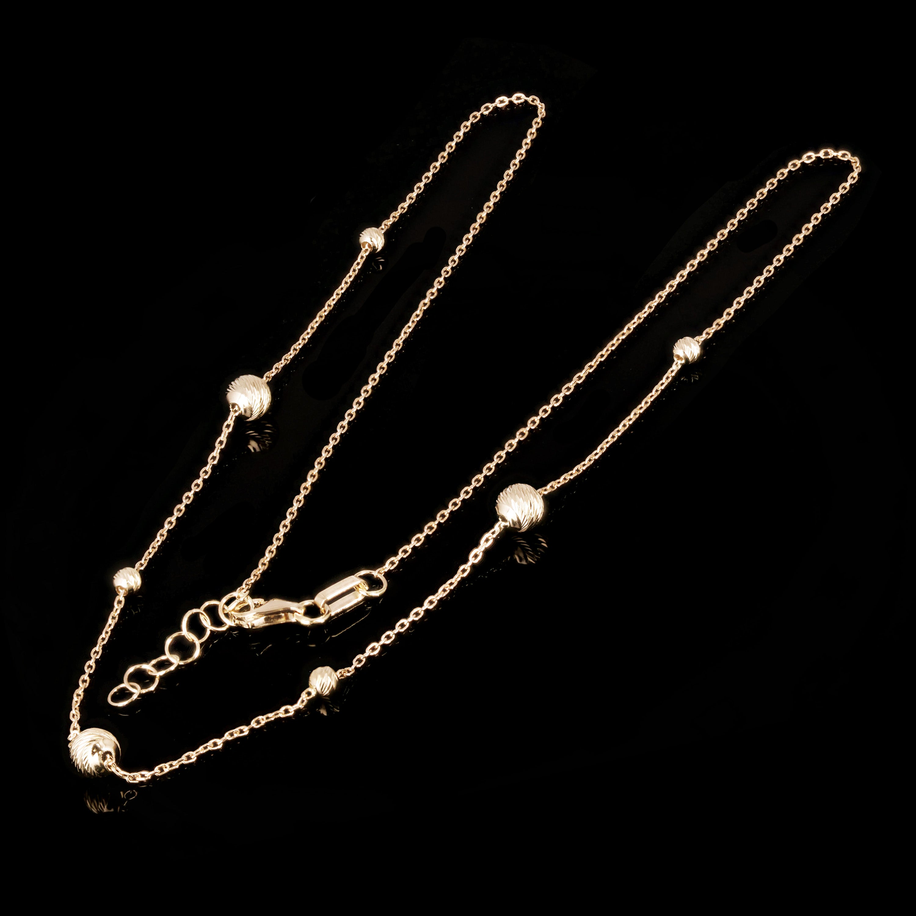 Italian 14k Yellow Gold Diamond Cut Ball Bead Station Necklace 18" 2.7 grams