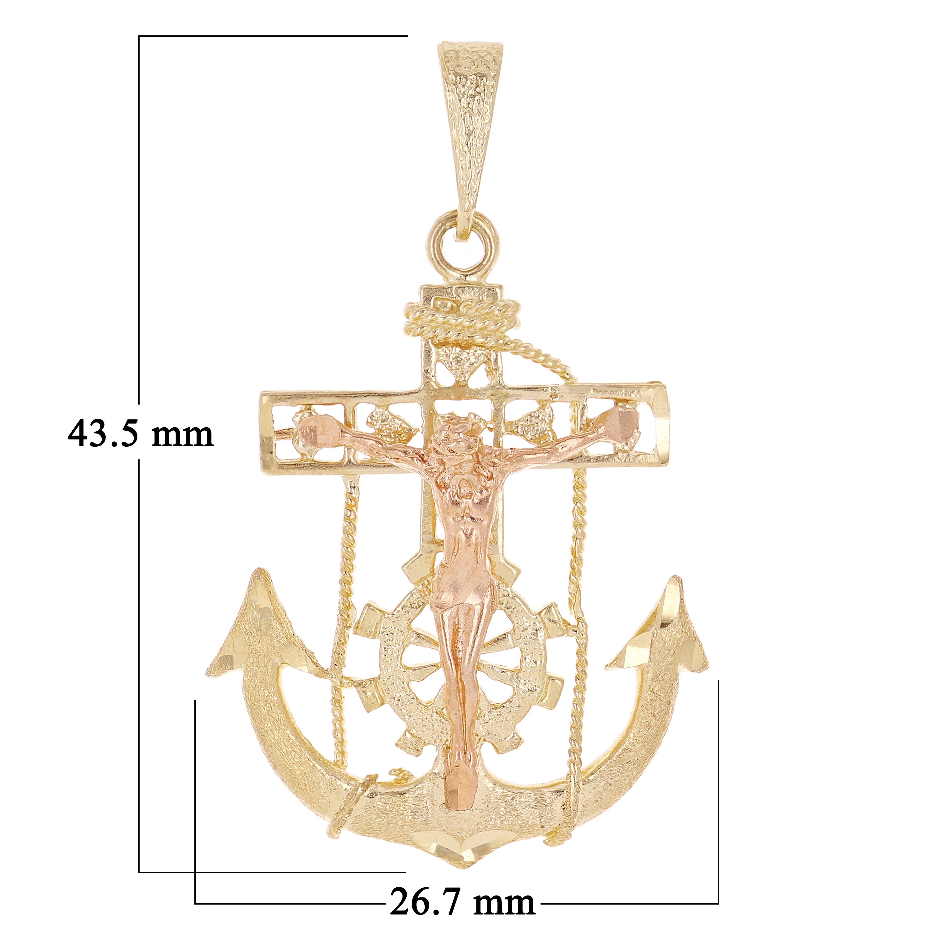 14k Yellow & Rose Gold Jesus Christ Crucifix Mariner Anchor Pendant 1.7" 5.4g