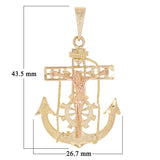 14k Yellow & Rose Gold Jesus Christ Crucifix Mariner Anchor Pendant 1.7" 5.4g