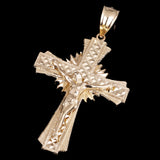 14k Yellow Gold Diamond Cut Jesus Cross Crucifix Catholic Pendant 2.9" 10 grams