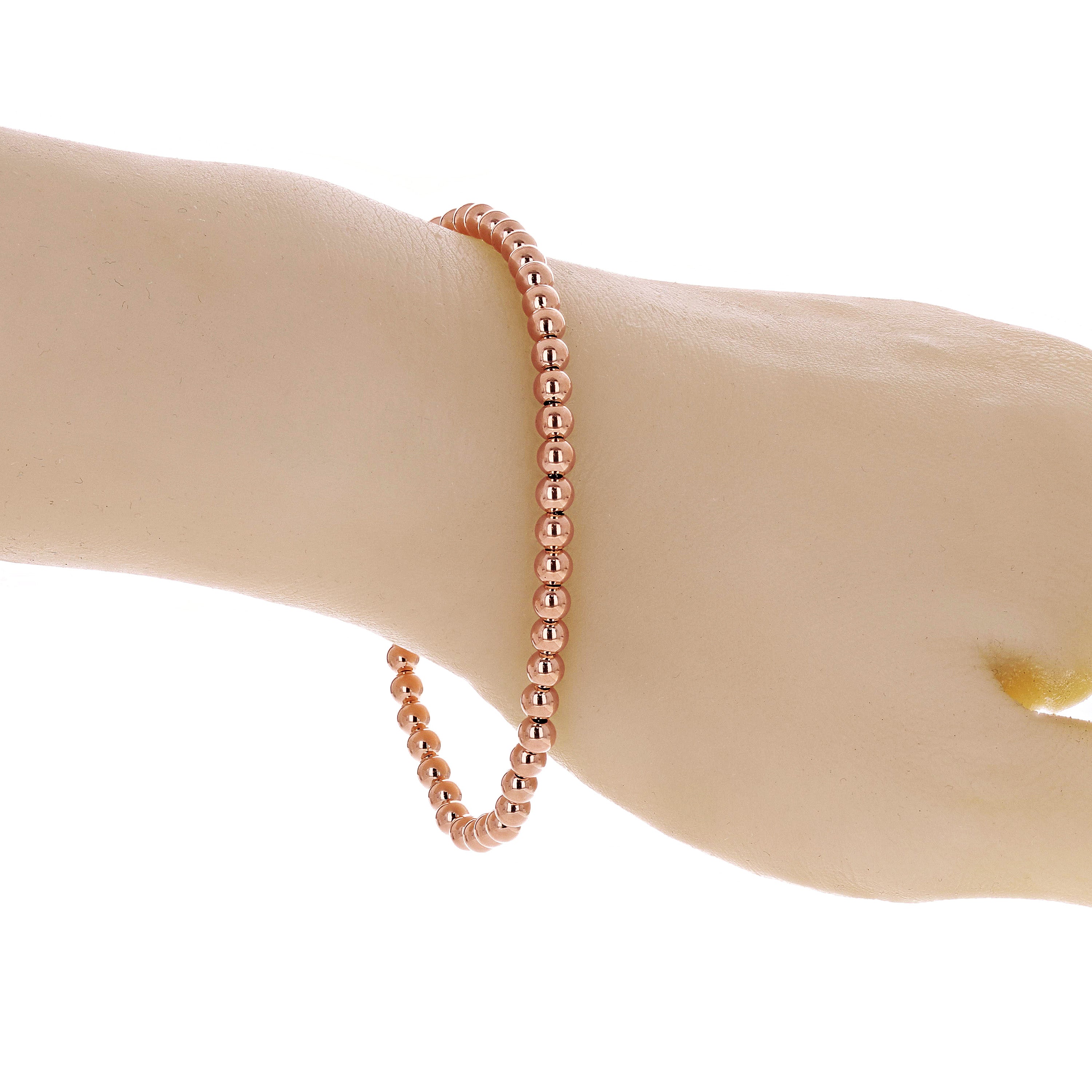 Italian 14k Rose Gold Hollow Ball Bead Bracelet 8" 4mm 3 grams - Rose