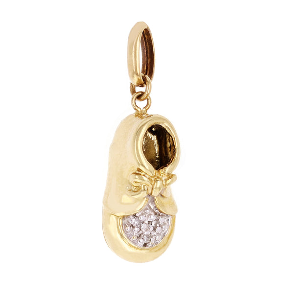 14k Two Tone Gold Bootie Child Baby Boy Shoe Charm Pendant with Diamonds 1.9g