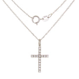 14k White Gold Diamond Cross Charm Pendant Necklace - White
