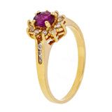14k Yellow Gold 0.12cw Ruby & Diamond Cluster Ring Size 6
