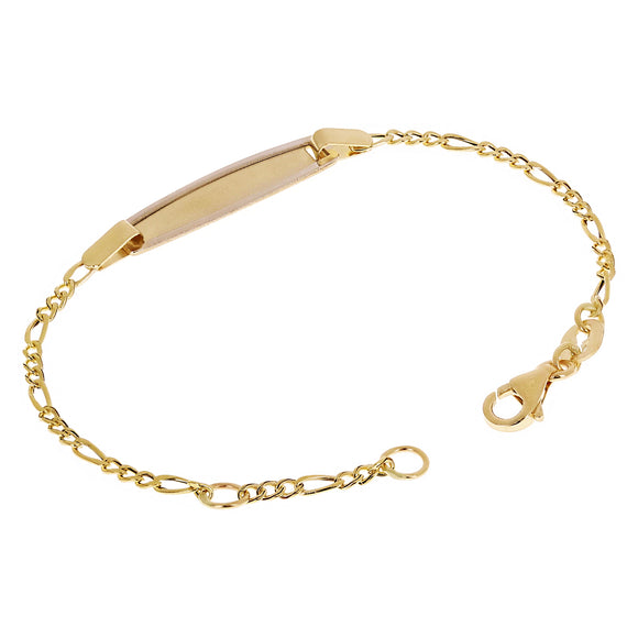 Italian 14k Two Tone Gold Engravable Baby Kids ID Figaro Bracelet 5.5