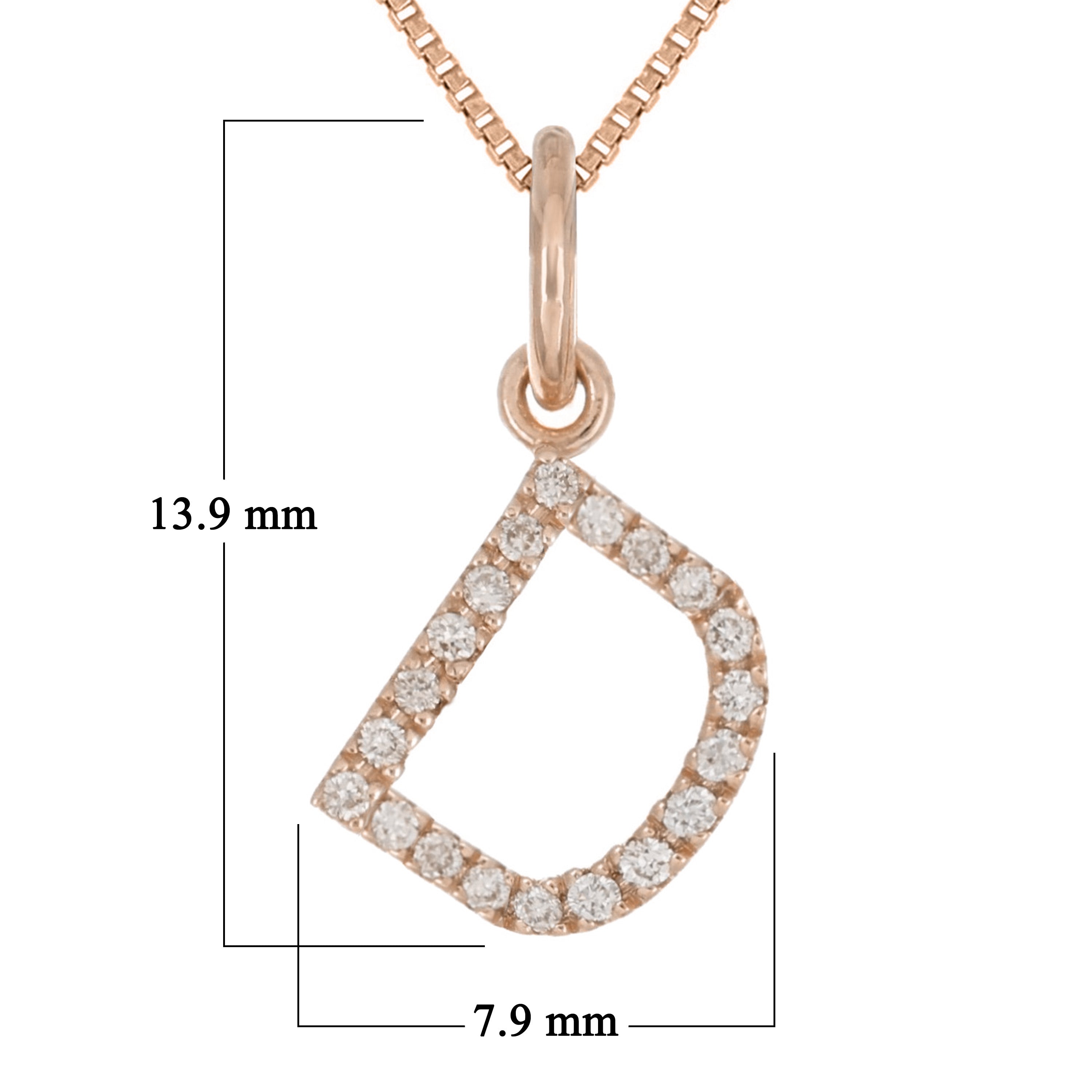 14k Rose Gold Diamond Initial Letter D Charm Pendant Necklace 18" - Letter D,Rose