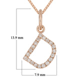 14k Rose Gold Diamond Initial Letter D Charm Pendant Necklace 18" - Letter D,Rose