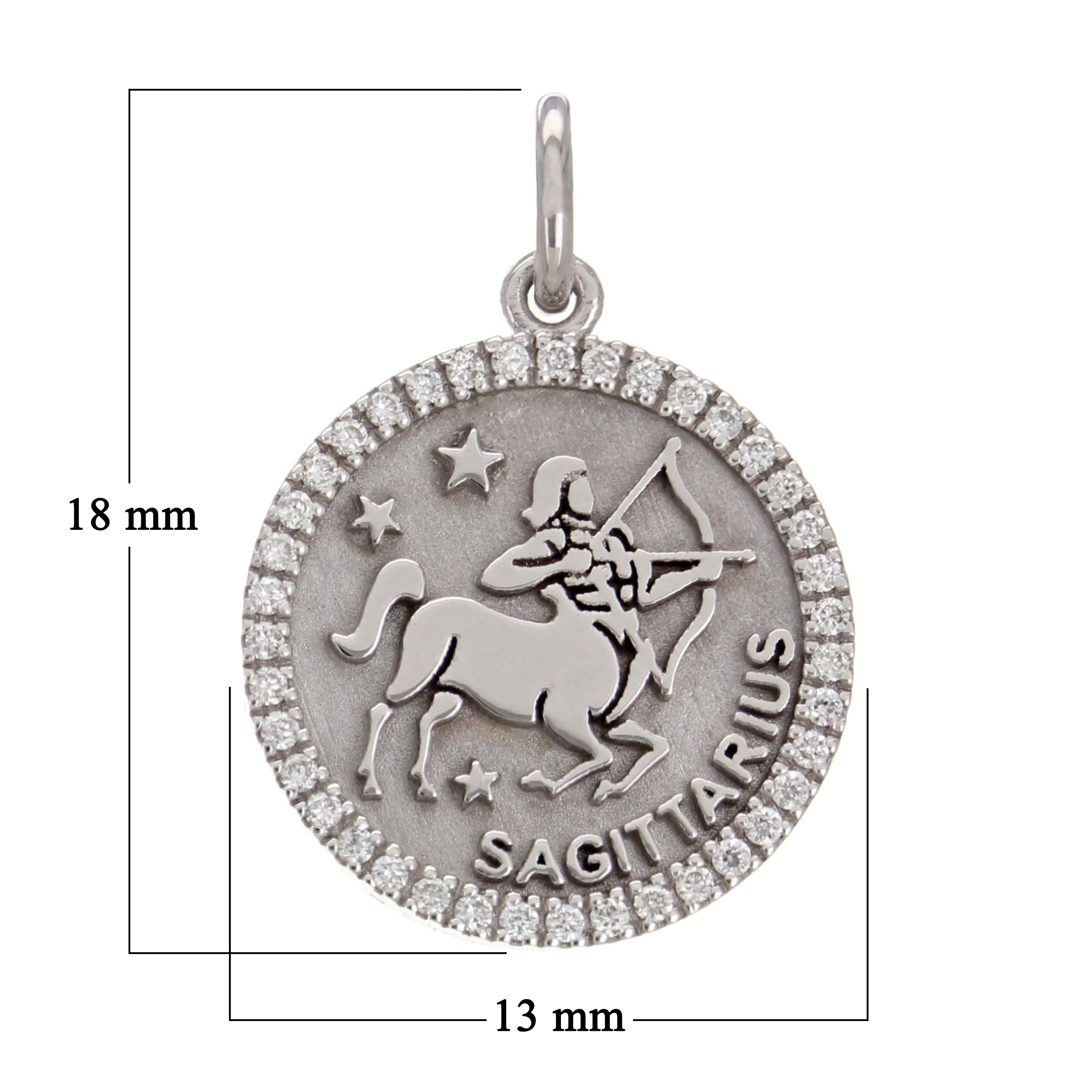 14k White Gold  Diamond Zodiac Sign Sagittarius Pendant - Sagittarius,White
