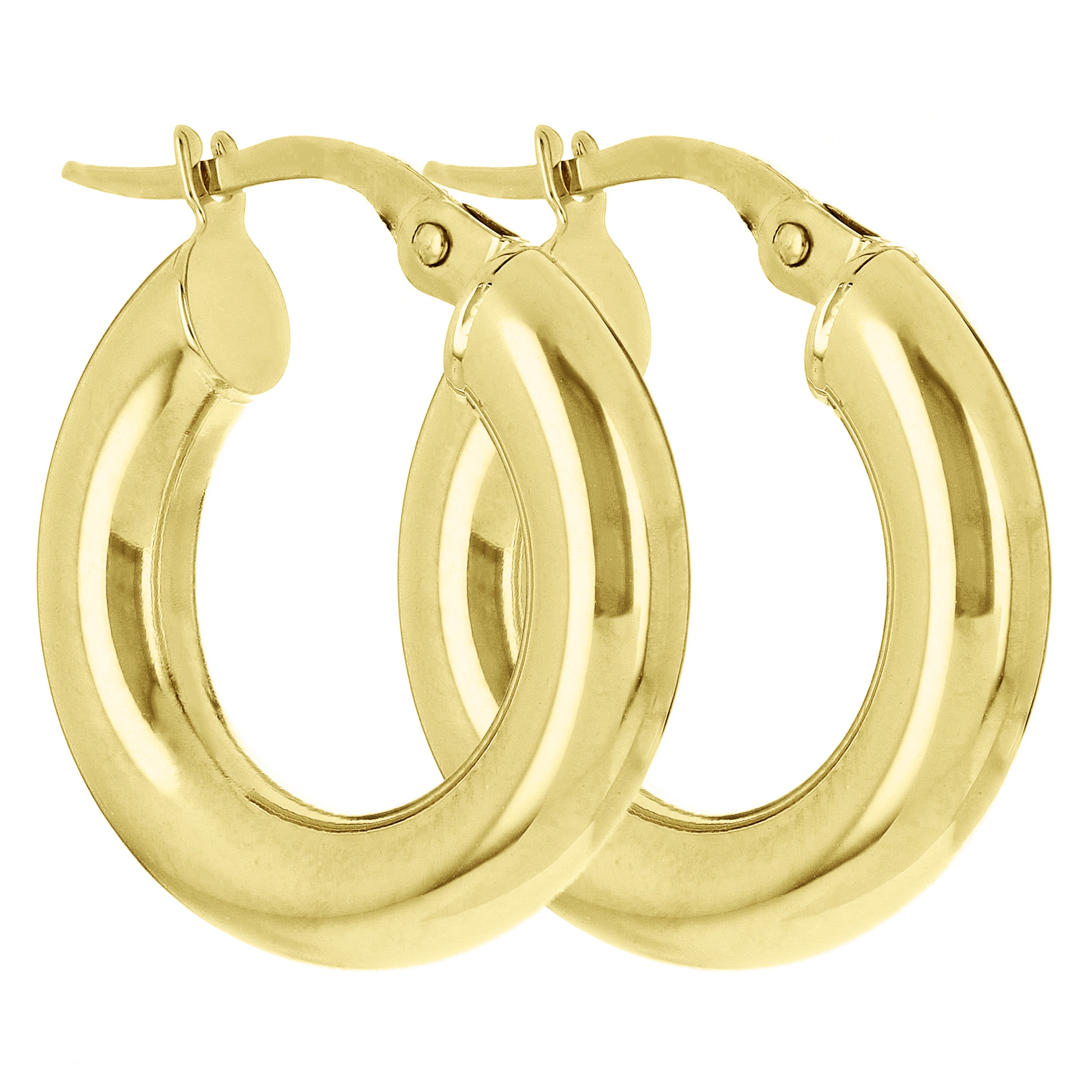 Italian 14k Yellow Gold High Polish Tube Round Hoop Earrings 0.80" 5mm 2.7 grams