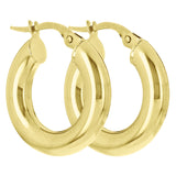 Italian 14k Yellow Gold High Polish Tube Round Hoop Earrings 0.80" 5mm 2.7 grams