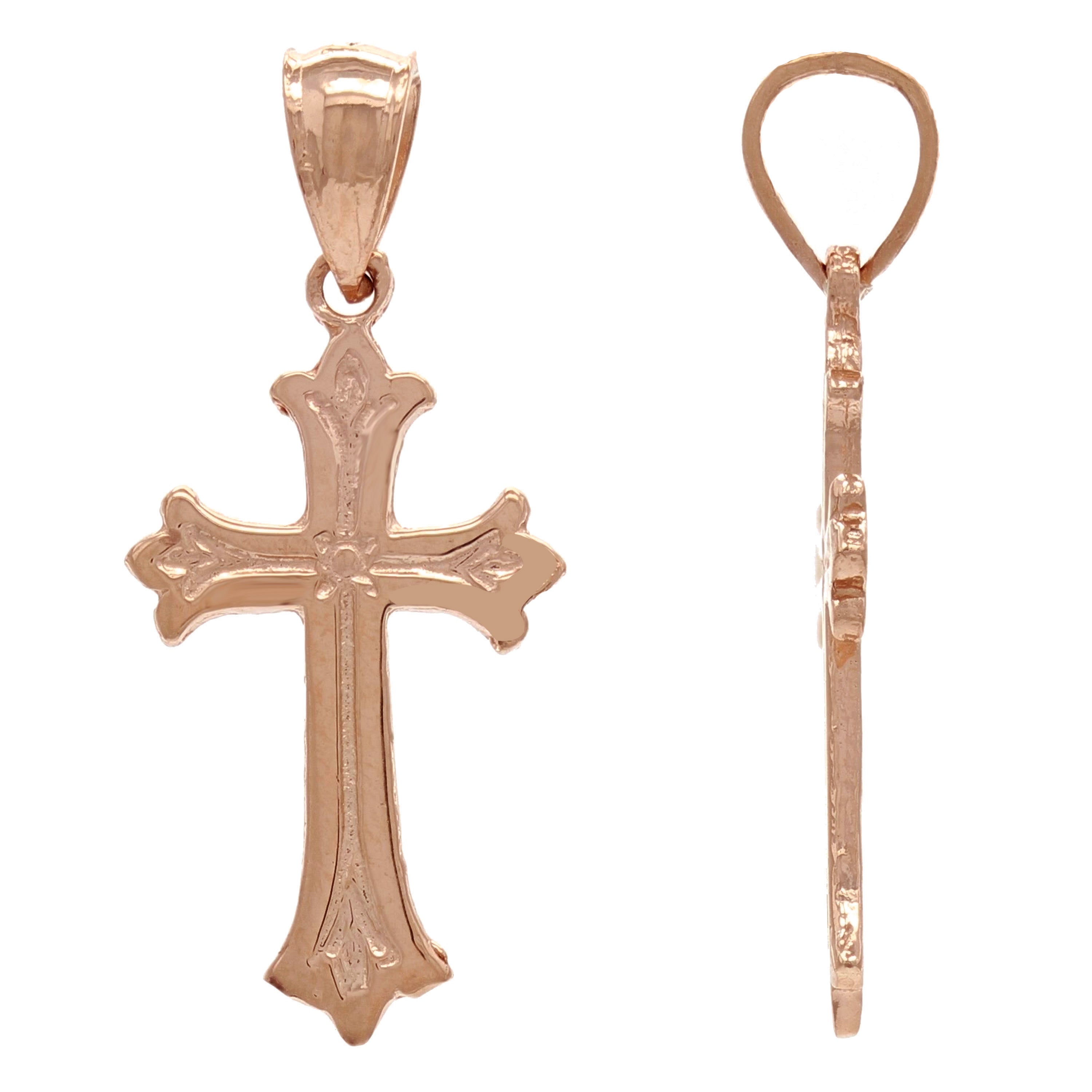 14k Rose Gold Christian Cross Religious Charm Pendant 1" 1.3 grams - Rose