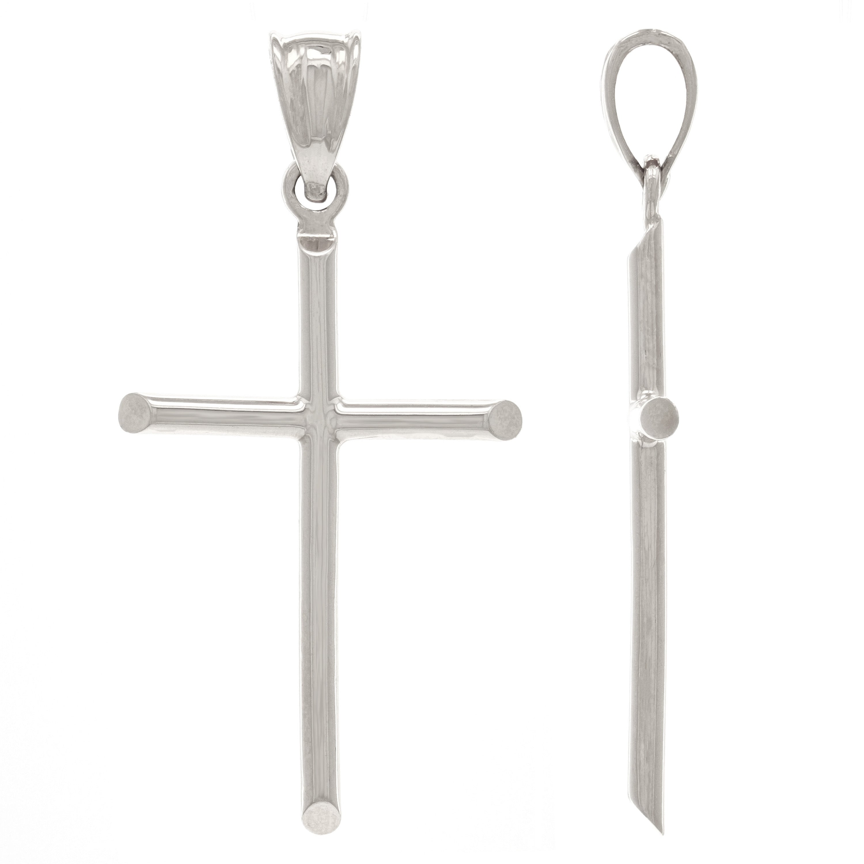 14k White Gold Solid Plain Cross Religious Charm Pendant 1.7" 3.5g Medium - Medium