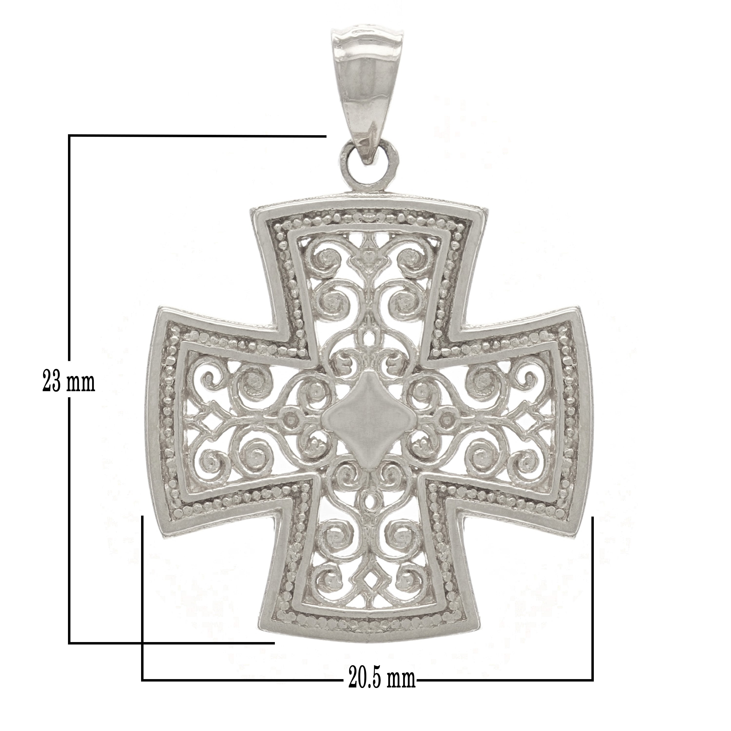 14k White Gold Filigree Religious Cross Pendant - White